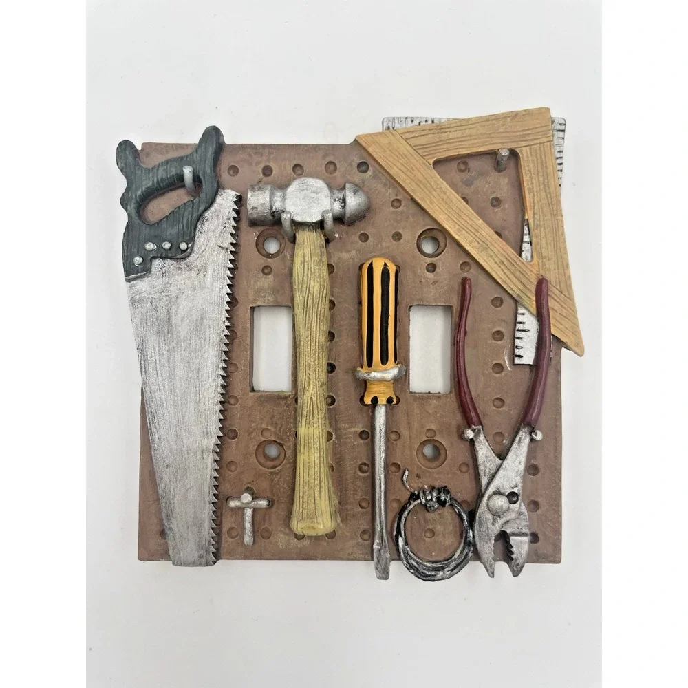 Vintage Resin Figural‎ Tools Double Light Switch Plate Cover Work Shop Unbranded
